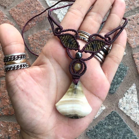 SOLD macrame choker boho gemstone necklace - Picture 5 of 8